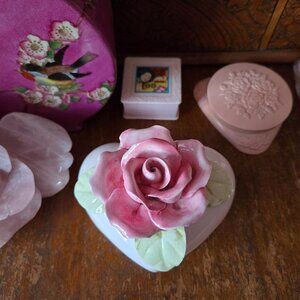 Vintage Seymour Mann Pink Rose Heart Trinket Box Romantic Cottage Fairycore
